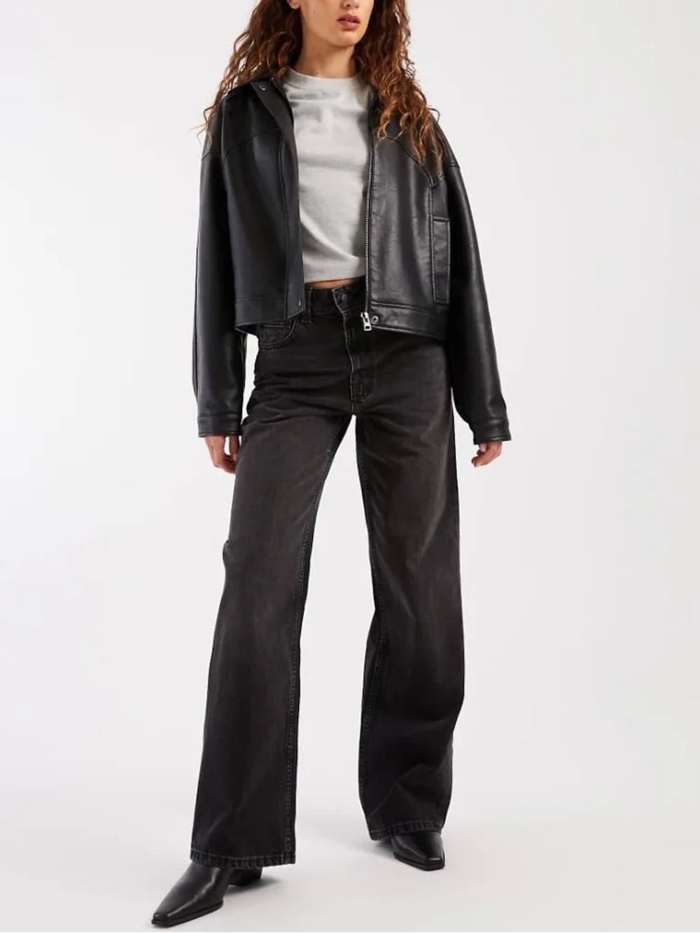 ASOS Design Wide Leg Dad Jeans Black Wash Tall W28 L36